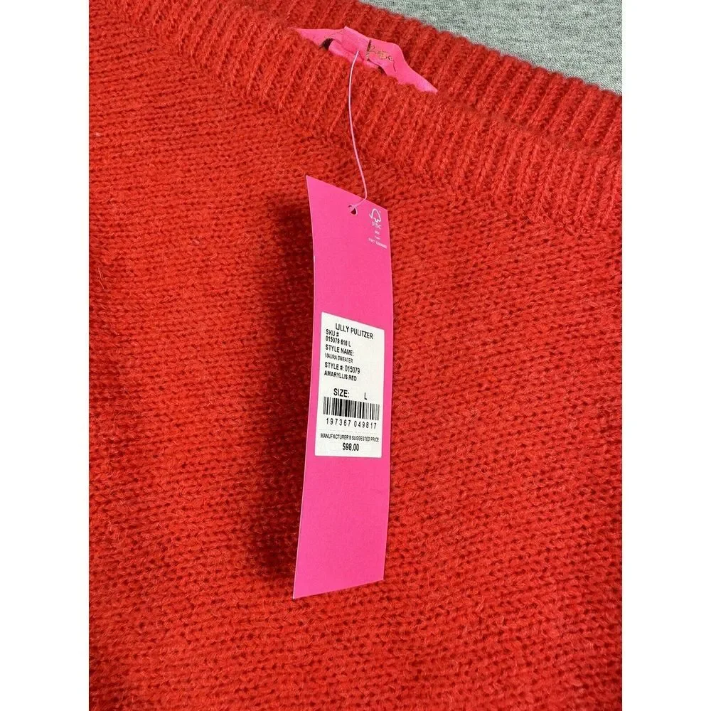 Lilly Pulitzer Maura‎ Sweater L Amaryllis Red One Shoulder NWT